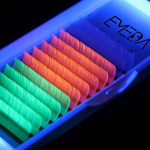 EMEDA Neon Colored Lash Extenions,ONLY Glow under UV Fluorescent or Blacklight,Pink Green Color Lashes Extension Tray 0.07mm D Curl Classic Individual Colored Eyelash Extensions(13mm)