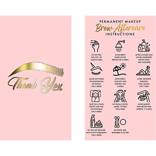 50 Pck Eyebrow Microblading Aftercare Cards with Thank You Note - PMU Supplies - Tattoo Kit - Pink - Size 3.5x2 in