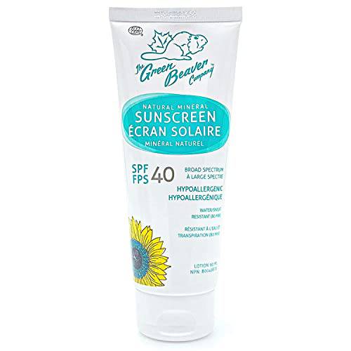 Green Beaver Moisturizing 100% natural, Reef-safe, SPF 40 Sunscreen Lotion, Hypoallergenic, 100% Natural Reef Safe Mineral Sunscreen for All Skin Types, Sweatproof and Waterproof for over 1 hour, Broad-Spectrum Sunblock, 90ml