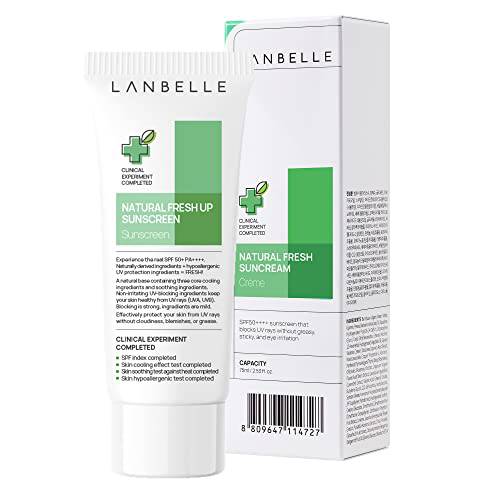 LANBELLE Fresh Up Soothing and Cooling Sunscreen - Comprehensive Protection SPF 50+ PA++++ 2.53 Fl Oz Man Women Sun block Sensitive non-sticky reef-safe Acne-prone skin Face