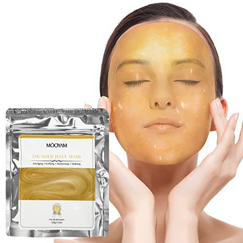 Tamoskiny Jelly Face Mask, Peel-Off Jelly Mask Powder for Skin Care, Hydrating & Brightening Hydrojelly Mask, Peel Off Hydro Jelly Facial Mask DIY SPA Skin Care Set - 24K Gold, 3.52oz