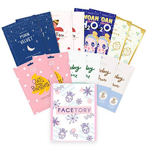 FACETORY Seasons Sheet Mask Essentials Box for Winter - Soft, Form-Fitting Facial Masks, For Dry Skin Types - Moisturizing, Smoothing, Dewy, Radiance Boost, Soothing (14 Sheet Masks)