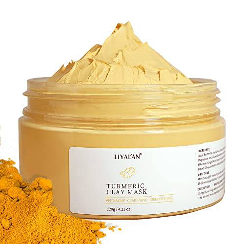 LIYALAN Turmeric Clay Mask for Blackheads and Pores Face Mask Skin Care Acne Mask Gleamin Vitamin C Facial Mask for Dark Spots