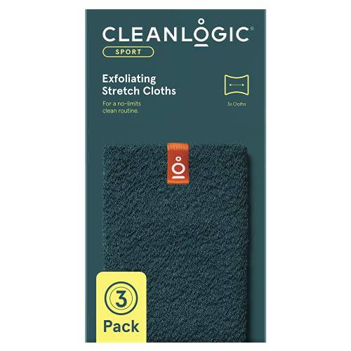 Cleanlogic Body Exfoliating Cloth, Stretchy Sport Exfoliator Bath and Shower Washcloths Ideal for Post-Workout Cleanse, Daily Skincare Tool, 3 Count Value Pack