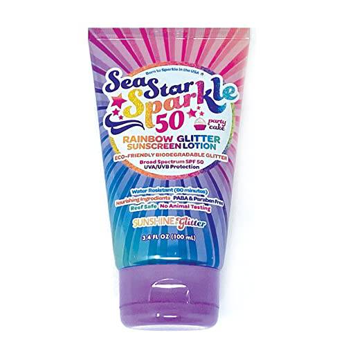 Sea Star Sparkle Rainbow Party Cake SPF 50 Biodegradable Glitter Sunscreen TSA approved