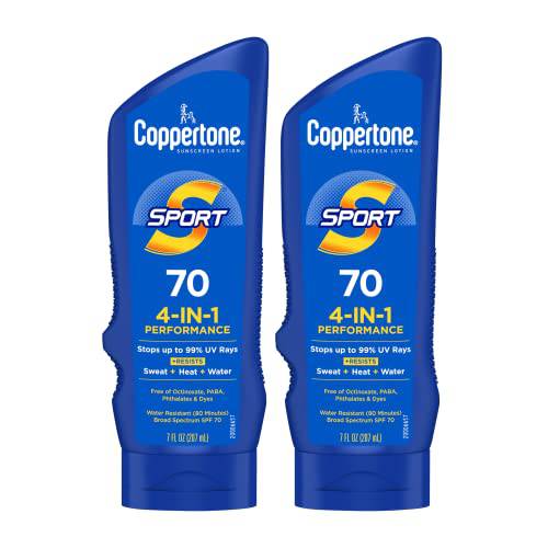 Coppertone SPORT Sunscreen SPF 70 Lotion, Water Resistant Sunscreen Lotion, Broad Spectrum SPF 70 Sunscreen, Bulk Sunscreen Pack, 7 Fl Oz Bottle, Pack of 2