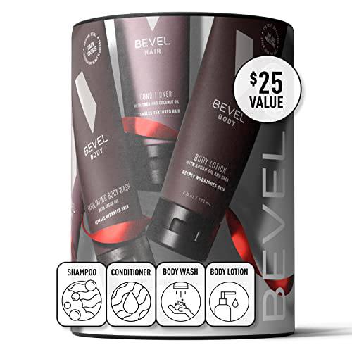 Bevel Grooming Kit for Men - Includes Shampoo, Conditioner, Dark Cassis Body Wash and Mens Body Lotion, 4 Oz Each - 4 Piece Gift Set