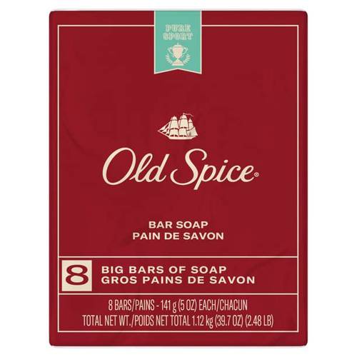 Old Spice Men’s bar Soap, Pure Sport, 8 bar, 5 oz Each