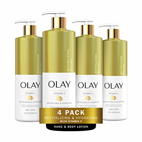 Olay Revitalizing & Hydrating Body Lotion for Women with Lightweight Vitamin C, Visibly Improves Skin, 17 fl oz (Pack of 4)