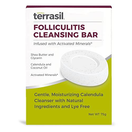 Folliculitis Soap by Terrasil 100% Natural Soap Bar with Calendula for Folliculitis Relief, Fissures, Angular Cheilitis, Lichen - Safe & Gentle Moisturizing Soap for Daily Use – 75gm Cleansing Bar