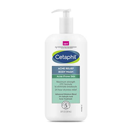 Body Wash by CETAPHIL, NEW Acne Relief Body Wash with 2% Salicylic Acid to Eliminate Breakouts, Gently Exfoliates and Provides 24Hr Dryness Relief, 20 oz