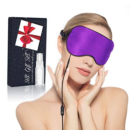 Heated Eye Mask, Eye Mask for Dry Eyes Graphene Warm Compress, Silk Sleep Mask with USB Port Adjustable Temp Eye Compress for Stye/Pink/Puffy/Dry Eyes/Dark Circles, Gift for Women Girls (Purple)