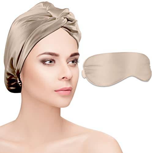 Silk Sleep Cap for Women, 22 Momme 100% Pure Mulberry Silk Bonnet, Double Layer Hair Bonnet for Sleeping, Beige