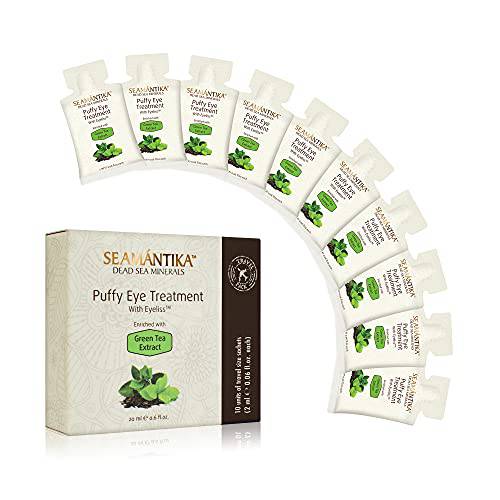Puffy Eye Treatment Sachets - Instant results – 10 Units Of Travel Size Sachets, Reduction Eye Cream, Eliminate Puffiness and Bags – Hydrating Eye Cream w/Green Tea Extract - 0.06 fl.oz. each - By SEAMANTIKA