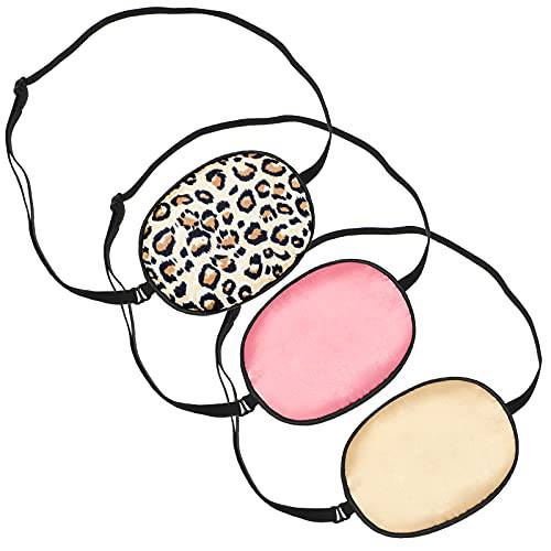 3 Pieces Silk Eye Patch Elastic Lazy Eye Patch Adult Adjustable Single Eye Patch with Elastic Strap (Leopard, Champagne, Peach)