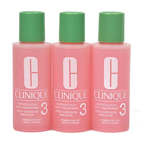 Pack of 3 x Clinique Clarifying Lotion 3 Twice A Day Exfoliator Combination Oily 2 oz each, Mini Size Unboxed
