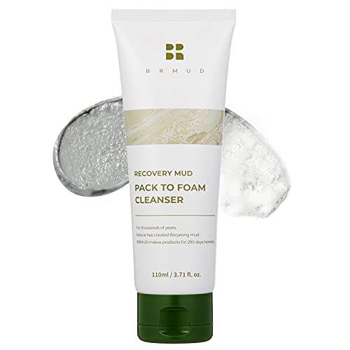 BRMUD Recovery Mud Pack to Foam Facial Cleanser for Sebum Control and Makeup Cleansing 110ml (3.72 fl.oz.) - 2-in-1 Foaming Cleanser for Pore Reduction, Hydrating and Pore Tightening