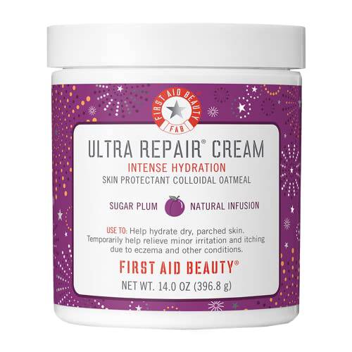 First Aid Beauty Ultra Repair Cream Intense Hydration Moisturizer for Face and Body – Sugar Plum Scent, 14 oz