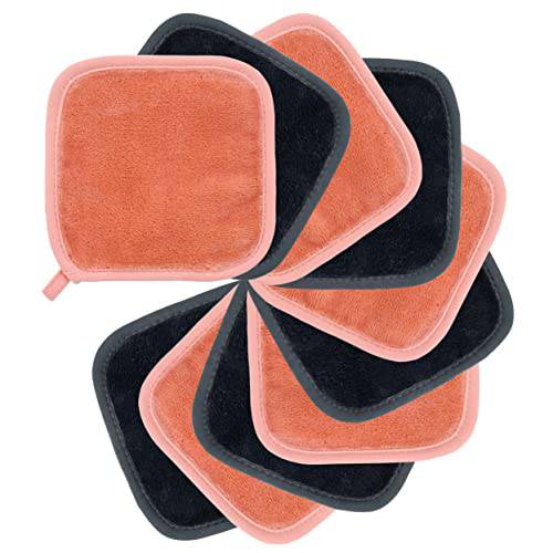 Polyte Premium Hypoallergenic Microfiber Fleece Makeup Remover and Facial Cleansing Cloth 6 x 6 in, 10 Pack (Dark Gray, Pink)