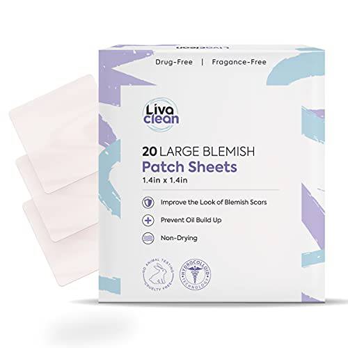 20 CT LivaClean Square Large Hydrocolloid Acne Patches - For Pore Spots Nose Face Cystic Pimple Zit Patch - Big Pimple Patches Hydrocolloid Bandages Strips Stickers Pimple Patch XL Large Acne Patch Large Hero Mask Surface Area Cover Bandaid