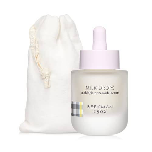 Beekman 1802 - Milk Drops Daily Probiotic Hyaluronic Acid Ceramide Serum - Hydrating Face Serum with Squalane Oil, 100% Natural AHAs and BHAs - 0.95 oz
