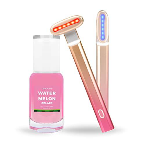 5-in-1 Dual Color Light Therapy Wand Complete Kit for Face and Neck | Microcurrent & Facial Massage | Laduora Velve Pro Advanced Skincare Tool to Clear, Lift and Firm Skin. (Pink)