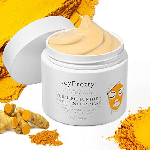 Turmeric Facial Clay Mask - JoyPretty Organic Turmeric Mud Mask with Vitamin E Kaolin Clay for Controlling Acne Oil & Refining Pores Improve Complexion and Anti-Aging(60G)