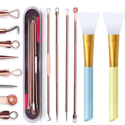 2PCS Silicone Face Mask Brushes，for Facial Mud Mask, Clay, Body Lotion and Body Butter.with free 4PCS Blackhead Remover Comedone Extractor（rose gold）