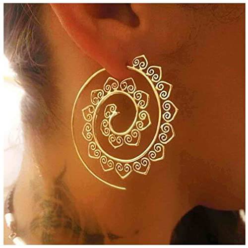 Yheakne Bohemia Mandala Spiral Earrings Gold Vortex Gear Earrings Exaggerated Hoop Earrings Large Circular Swirl Earrings Indian Tribal Earrings Jewelry for Women and Girls