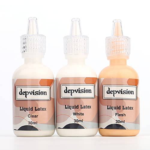 Depvision Liquid Latex 3 Colors Set White Fresh Clear Color For Special Effects Wound Waterproof Professional Makeup Artist Skin Illustrator SFX Monster Zombie (30ml * 3 color)
