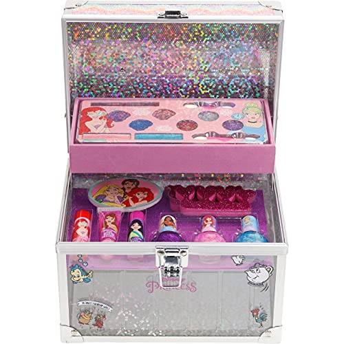 Disney Princess - Townley Girl Train Case Cosmetic Makeup Set Includes Lip Gloss, Eye Shimmer, Brush, Nail Polish, Accessories & More for Girls, Ages 3+ Perfect for Parties, Sleepovers & Makeovers