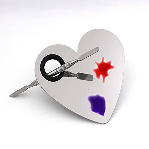 Miamay Heart Shaped Makeup Palette Stainless Steel Nail-art Cosmetic Artist Mixing Palette with a Spatula Tool