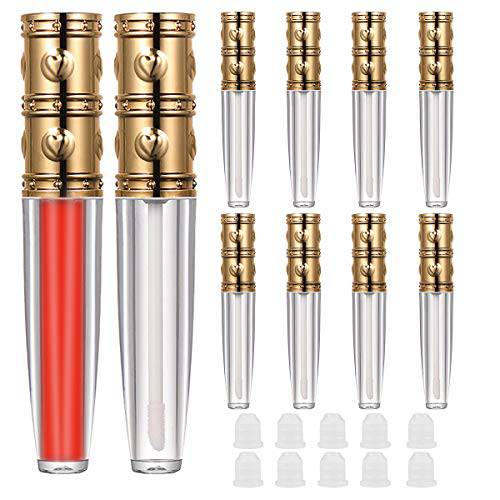 DAGEDA Lip Gloss Tubes, 10 x 8ml Transparent Plastic Lip Gloss Tube with Brush Wand and 10 x Rubber Stoppers for Women Girls DIY Lip Gloss Balm Cosmetic