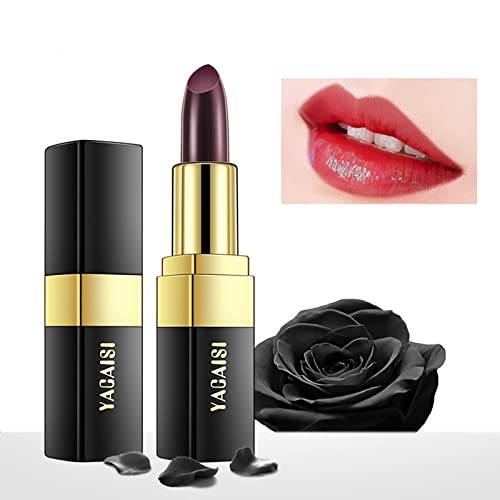 MEICOLY Black Matte Lipstick, Magic Color Changing Lipstick Nutritious Tinted Lip Balm(Black Change into Brick Red) Labiales Magicos Lips Moisturizer Lazy Lipstick For Women Halloween Lipstick, Black