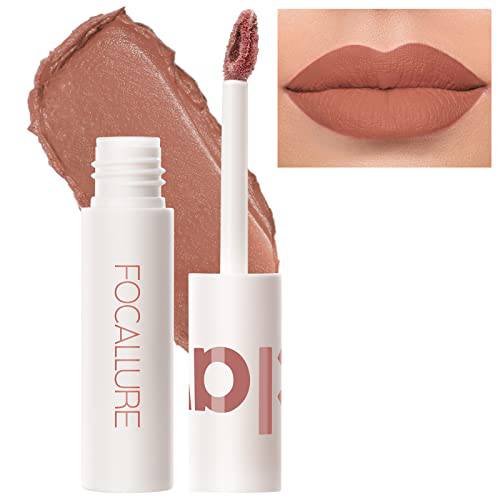 FOCALLURE Velvet Matte Liquid Lipstick, Satin-Finish Full Coverage Lip Color, High Pigmented Lip Stain for Cheeks and Lips Tint, Smooth Soft Lip Makeup, Lightweight, Quick-Drying, Milk Tea