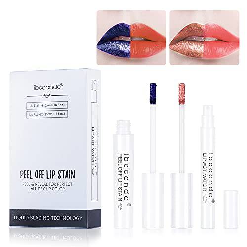 Ibcccndc Peel Off Red Lip Stain 2 Colors Set -Long Lasting,Smudge Proof, Waterproof, Natural Base Liquid Lipstick Kit Nonstick Cup Tear-off Lip Gloss (Active 7&13)