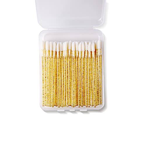 100 Lip Applicators Disposable Lip Brush Crystal Lipstick Lip Gloss Stick, Lipstick Gloss Stick Applicator Perfect Makeup Tool (Gold)