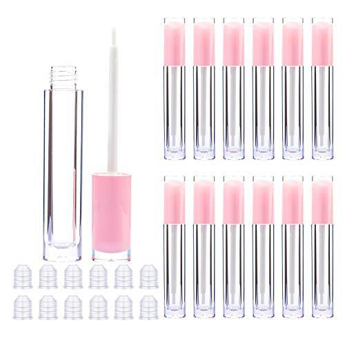 Lip Gloss Brush Wand Tubes Empty, 12 Pack 5ml Lip Gloss Containers with Wand, 12 Light Pink Lip Gloss Tubes with Rubber Stoppers for DIY Lip Gloss Balm (Light Pink)