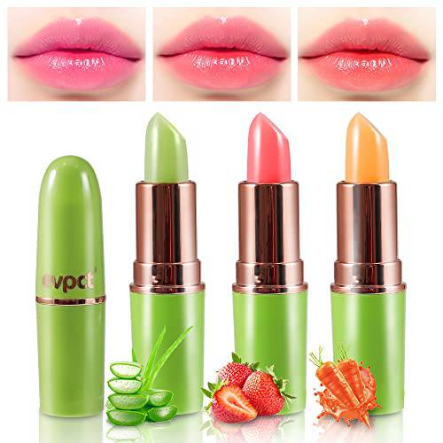KARNAR 3 Pcs Aloe Vera Carrot Strawberry lipstick Color Changing Lipstick PH Lipstick Lip Balm ,Rich in Vitamin E for All-Day Moisture, Temperature Change Long Lasting Moisturizer Waterproof Lip Balm