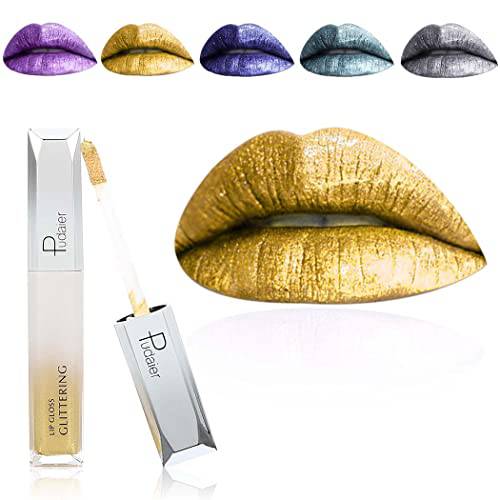 Kilshye Glitter Lipstick Matte Liquid Lipsticks Metallic Lip Glaze High Pigment Lipgloss Long Lasting Waterproof Lip Makeup for Women and Girls Pack of 1 (D- Gold 5)