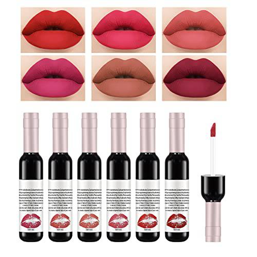 KYDA 6 Colors Wine Lip Tint Set, Wine Bottle Pack Matte Color Lip Gloss Lipstick, High Pigmented Velvet Lip Tint , Long Wear Non-stick Cup Lipstick Set