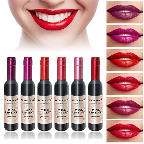 WYBLZPXZ 6 Colors Wine Lip Tint,Liquid Wine Lipstick,Wine Tint Lip Stain,Matte Long Lasting Waterproof Lip Gloss Set for Creating Natural Moisturizing Lip Makeup