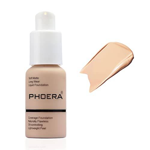PHOERA Matte Flawless Full Coverage Liquid Foundation 30ml Oil-Control Long Lasting Waterproof for Women Girls (1PC 102)