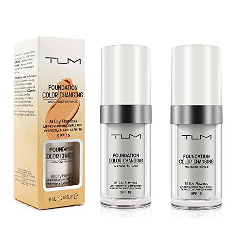 2 Pack TLM Foundation Color Changing For Aging Skin,Liquid Makeup Base Nude Face Cover Concealer Cream, Warm Skin Tone Moisturizing Cover, 30 mL