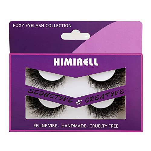 Himirell Feline-Eye Real Mink Lashes Cat Eye Wispy False Eyelashes 2 Pairs Fluffy Natural Short 6D Mink Eyelash Strips Multipack