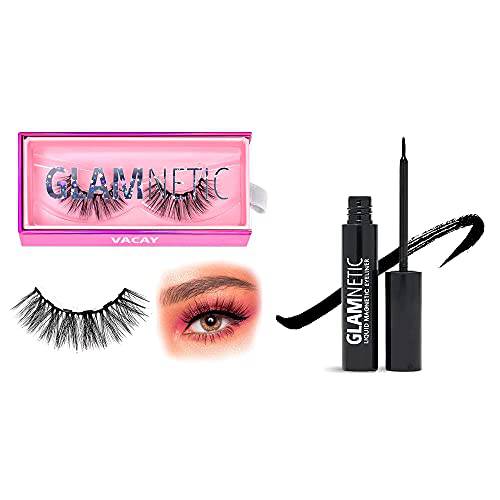Glamnetic Vacay Magnetic Eyelashes with Black Liquid Eyeliner | 60 Wears Reusable Faux Mink Lashes with Waterproof All-Day Hold Liner