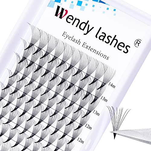 Volume Lash Extensions 10D Premade Fans Eyelash Extensions 0.07mm Thickness C/D Curl Short Stem Premade Volume Eyelash Extensions Pointed Base Fans by WENDY LASHES(10D-0.07-D, 8-14mm Mixed Tray)