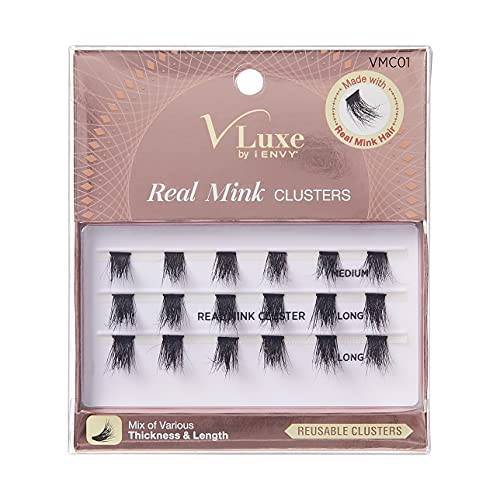 Vluxe by iENVY Real Mink Cluster Lashes Full and Fluffy Extension Look, Reusable, DIY Salon Result