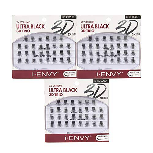 i-ENVY 3D Trio Ultra Black Lash Medium (3 Pack) Natural Fluffy Effect 3X Faster Easier Application
