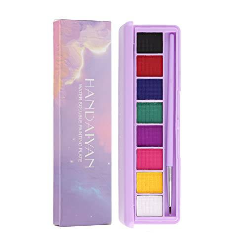 Go Ho 8 Colors Water Activated Eyeliner Palette,Highly Pigmented Bright Vibrant Fluorescent Rainbow Colorful Face and Body Paint Makeup,Matte and UV Glow Graphic Eyeliner,With Eyeliner Brush-02